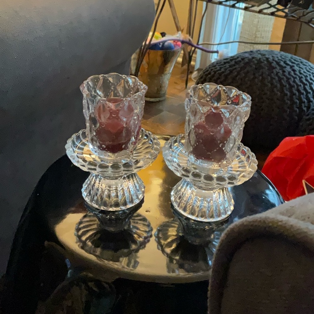 Retired Partylite (from the 80’s) Quilted Glass Candle Holders
